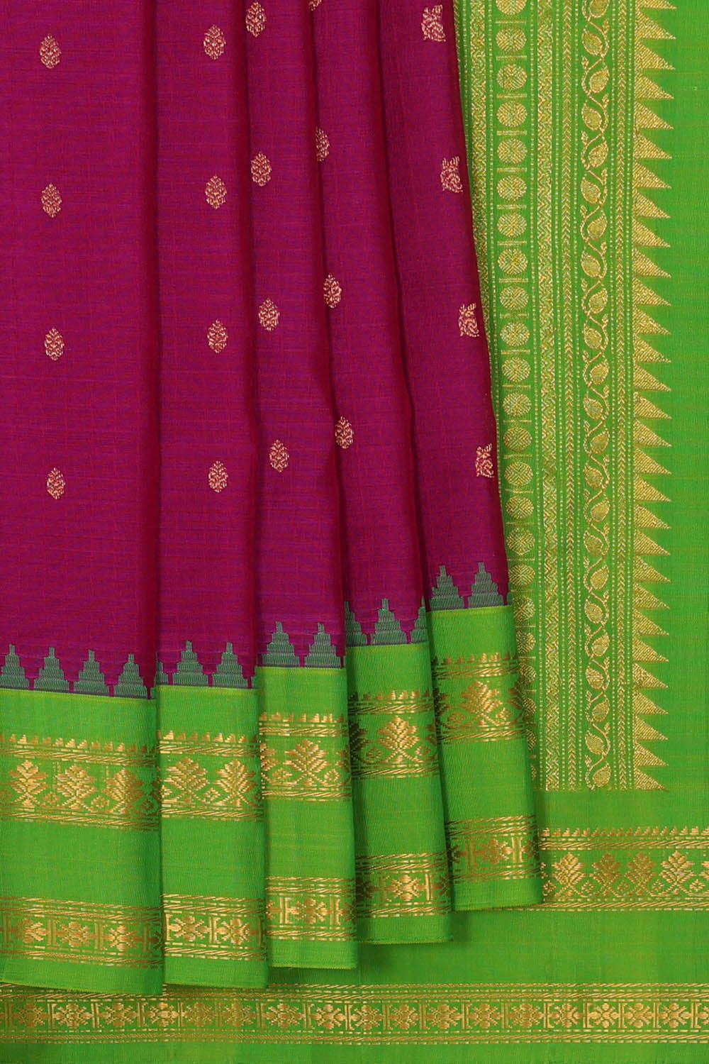 Image of Gadwal Silk Cotton Dark Magenta Saree