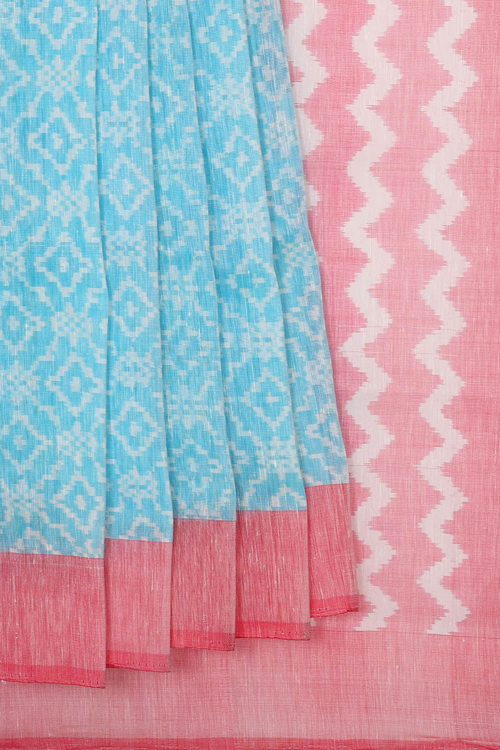 Image of Ikat Linen Sky Blue Saree