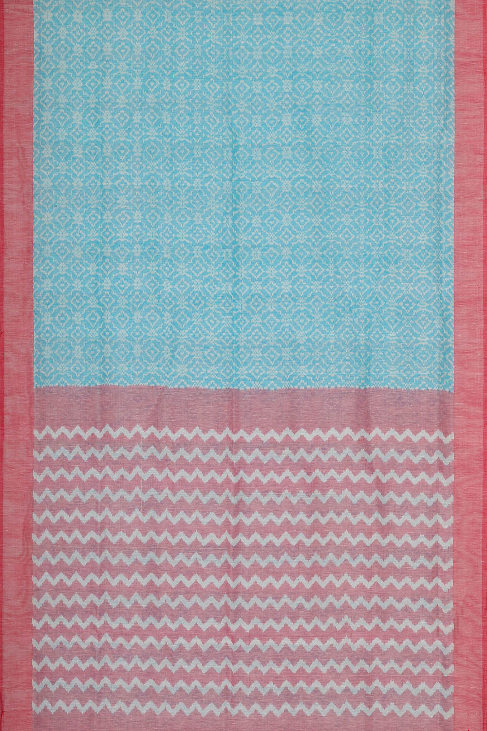 Image of Ikat Linen Sky Blue Saree