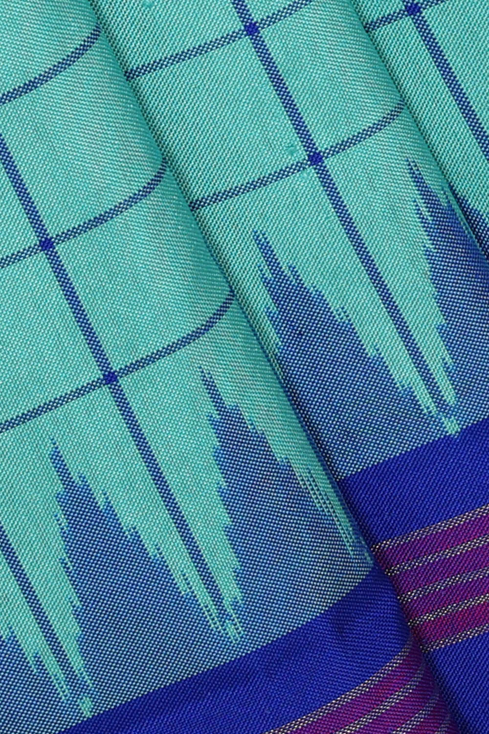 Image of Ikat Silk Light Sea Green Saree