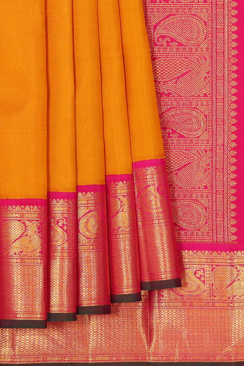Image of Arani Silk Mustard Yellow Saree