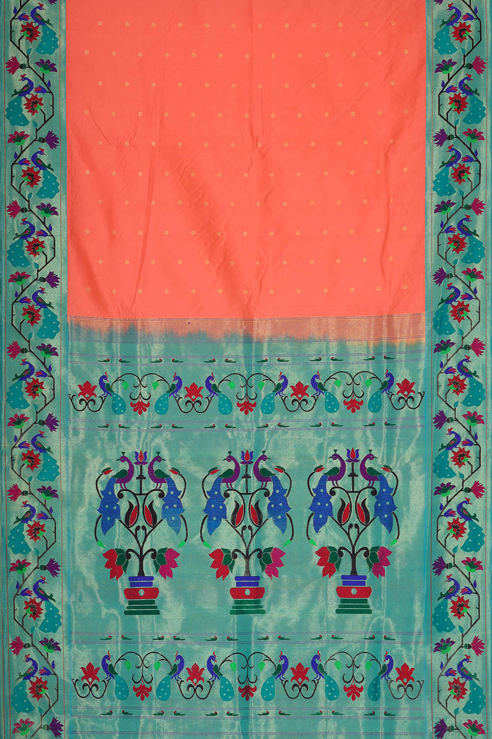 Paithani Silk Peach Saree