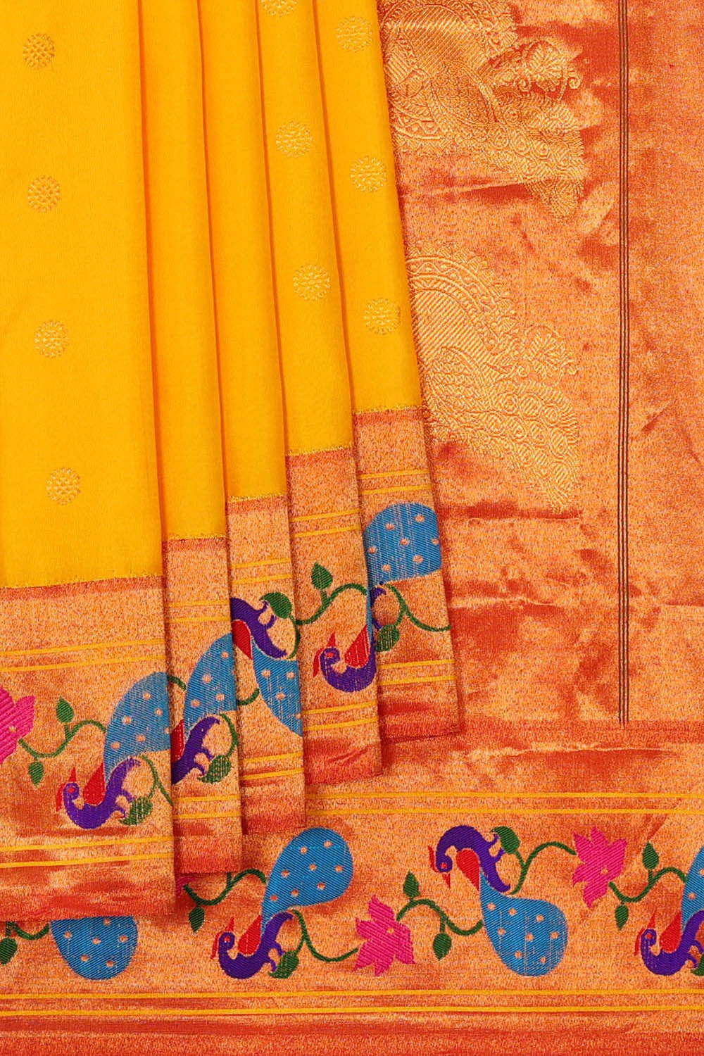 Image of Paithani Silk Haldi Yellow Saree
