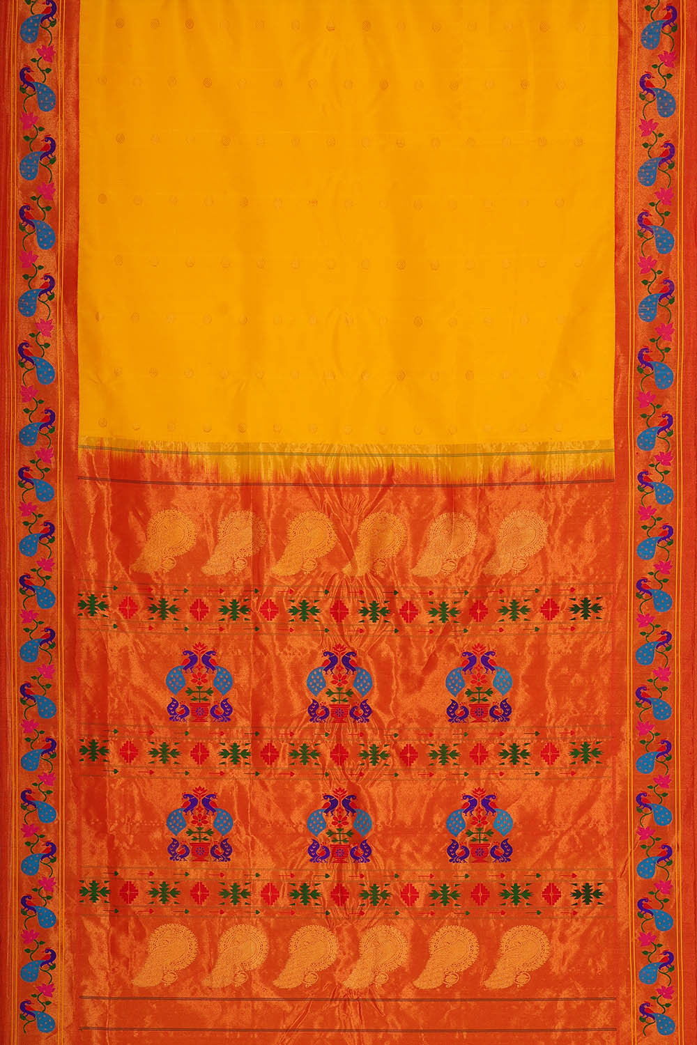 Image of Paithani Silk Haldi Yellow Saree