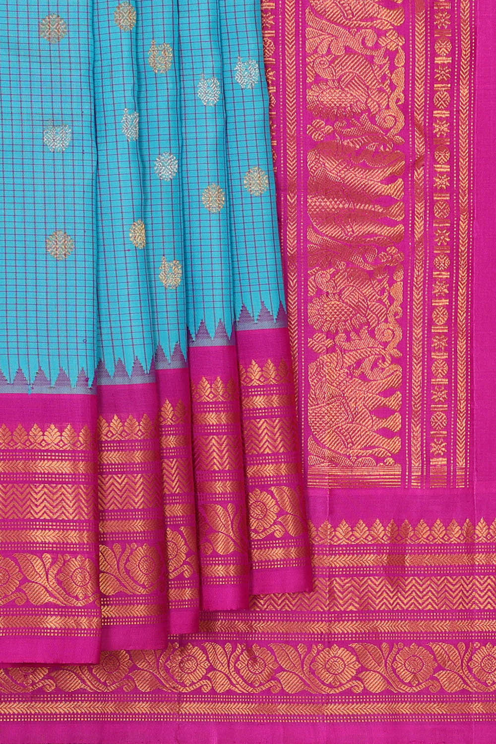 Image of Gadwal Silk Sky Blue Saree