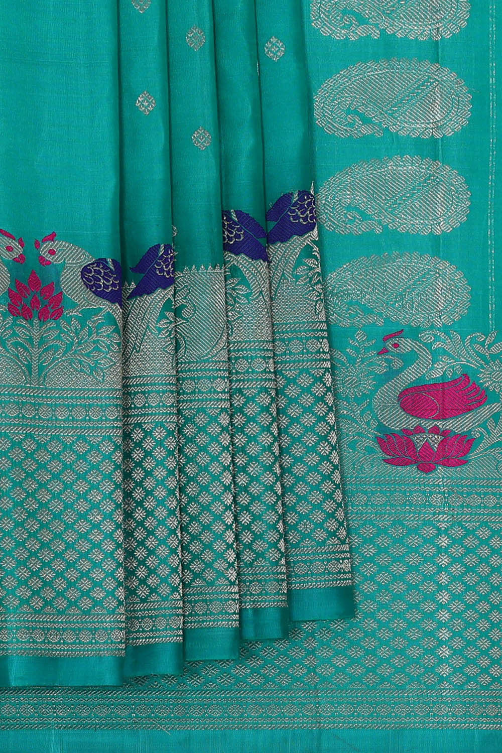 Image of Gadwal Silk Deep Sea Green Saree
