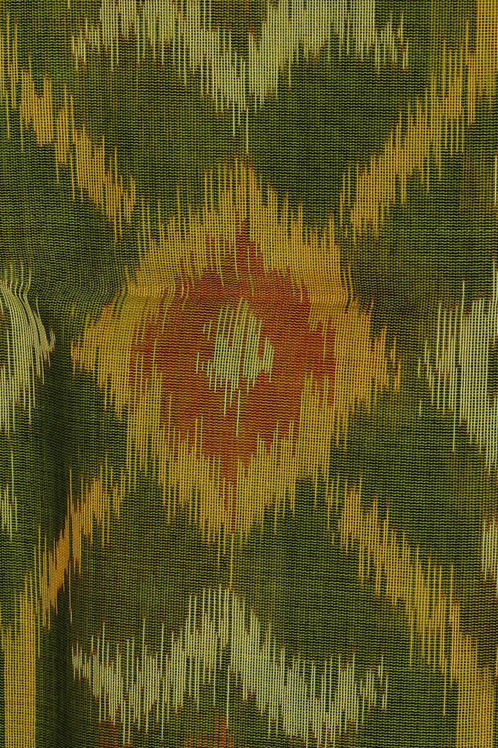 Image of Ikat Cotton Silk Green Saree