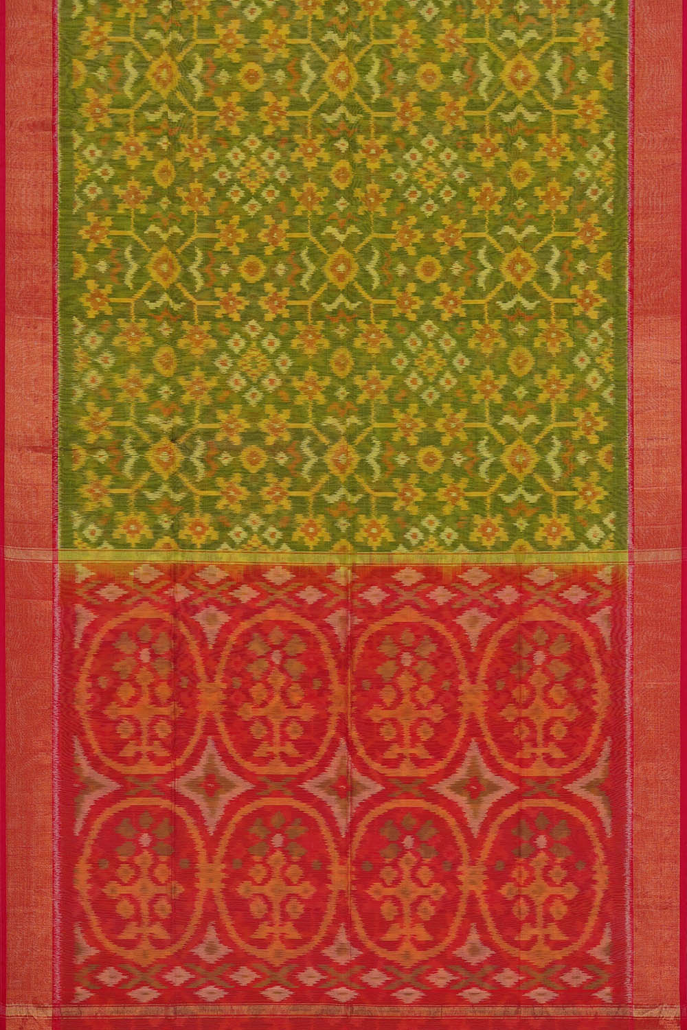 Image of Ikat Cotton Silk Green Saree