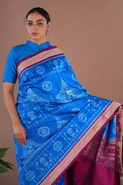 Image of Sambalpuri Silk Ocean Blue Saree
