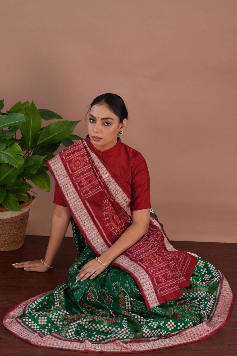 Image of Sambalpuri Silk Dark Green Saree