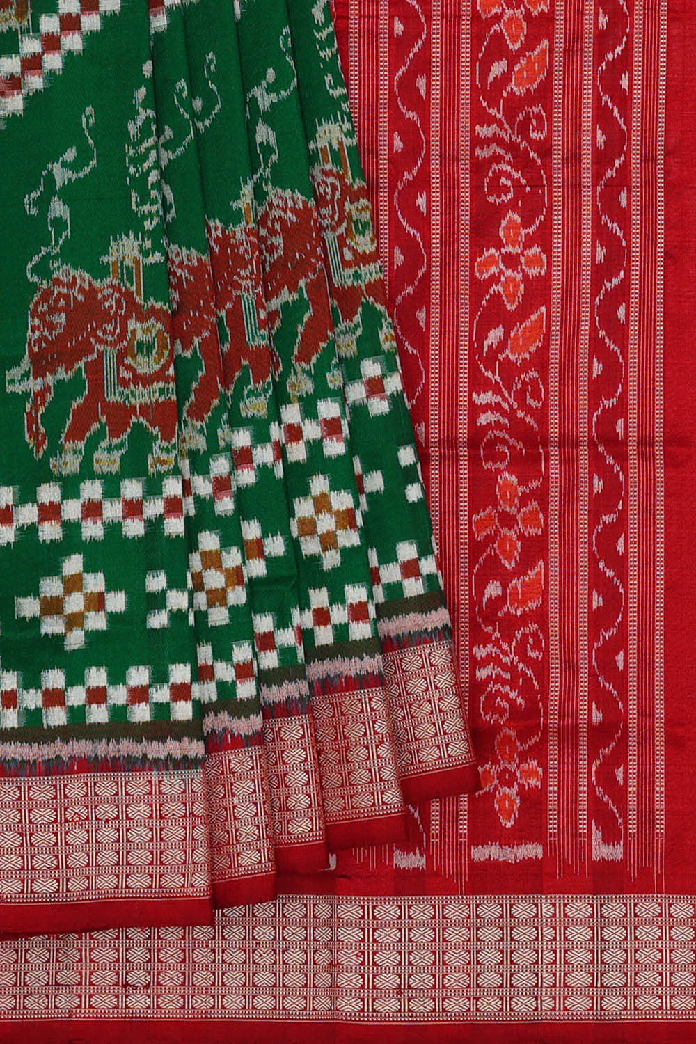 Image of Sambalpuri Silk Dark Green Saree
