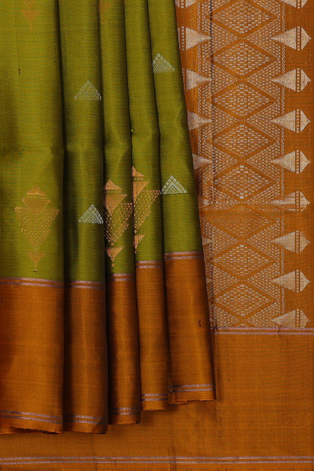 Image of Golden Green Silk Saree
