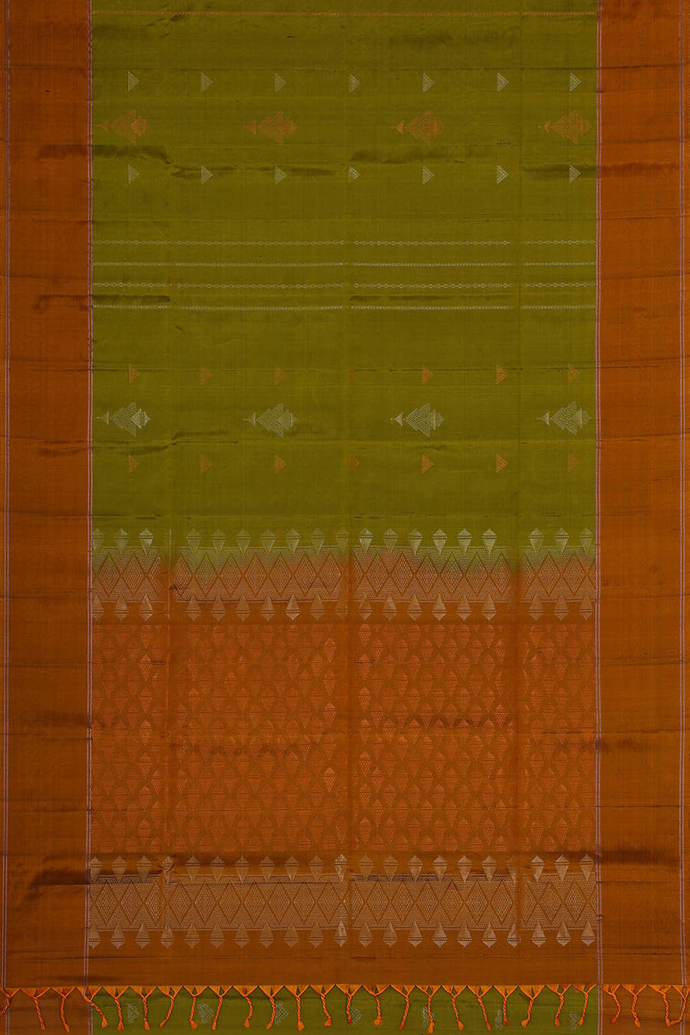 Image of Golden Green Silk Saree