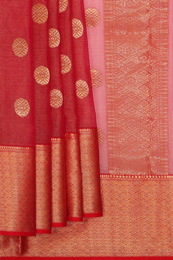 Image of Chanderi Silk Pinkish Red Saree