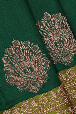 Image of Banarasi Khatan Silk Dark Green Saree