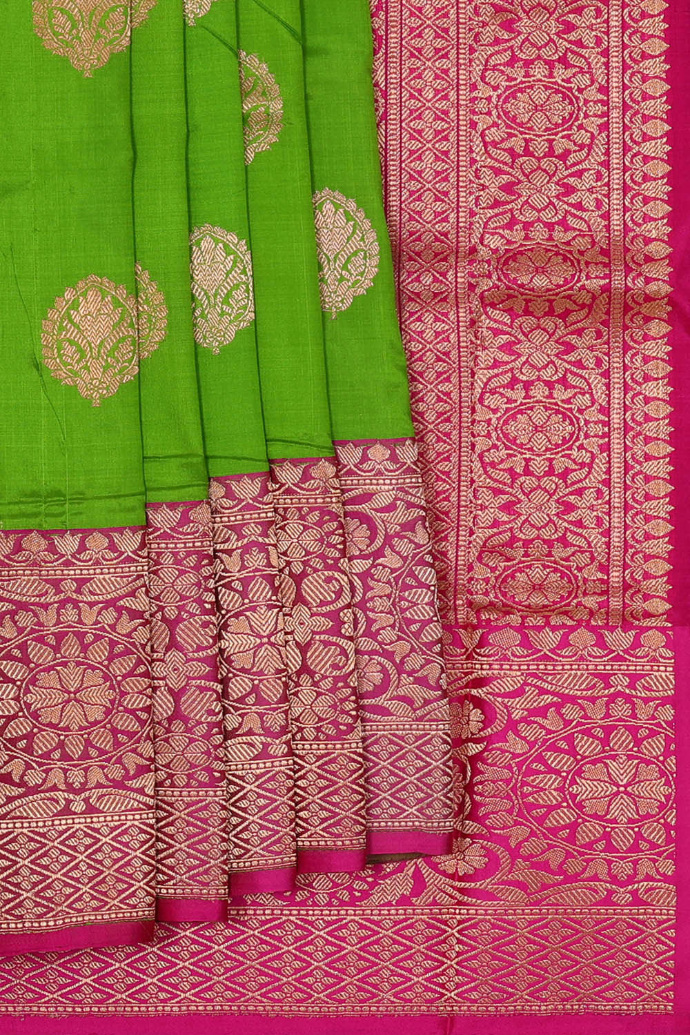 Image of Banarasi Khatan Silk Parrot Green Saree
