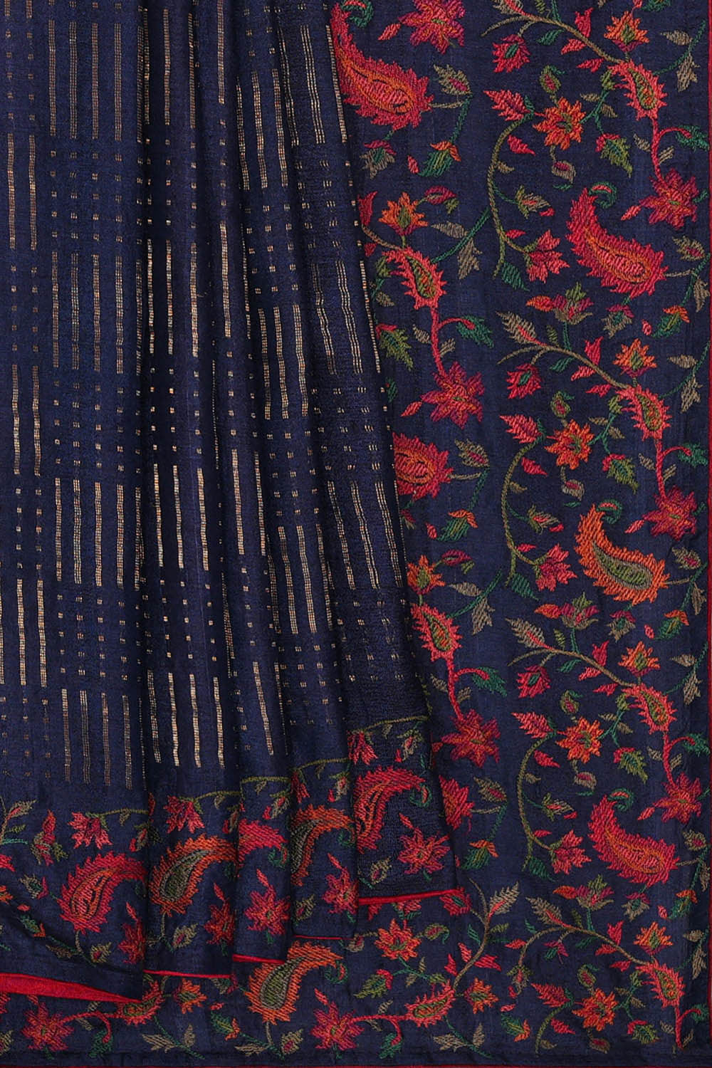 Image of Tussar Silk Navy Blue Saree