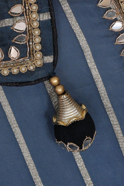 Image of Banarasi Organza Greyish Blue Saree