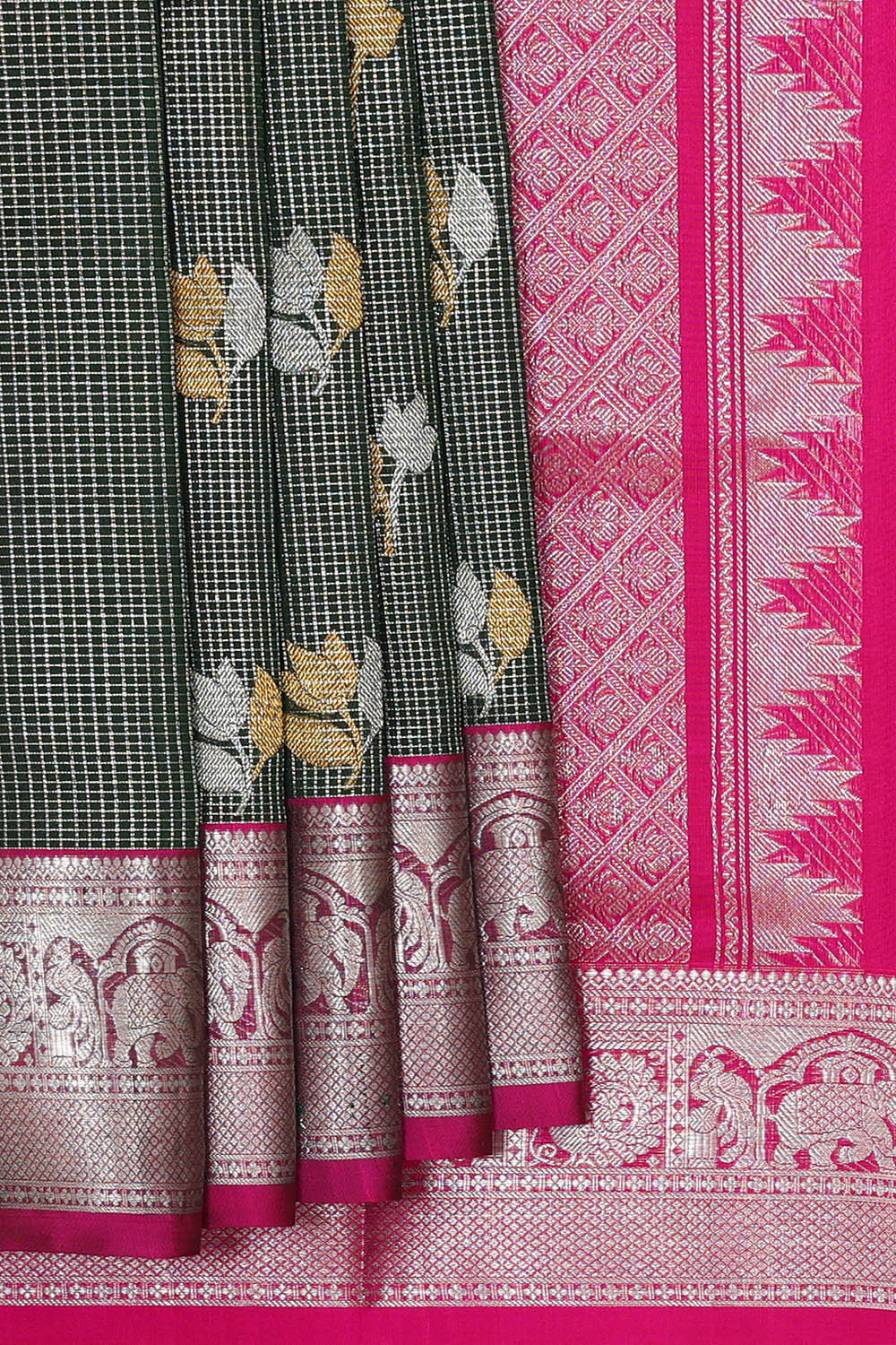 Image of Venkatagiri Silk Dark Bottle Green Saree