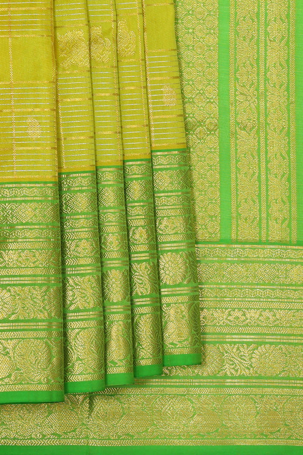 Image of Venkatagiri Silk Golden Green Saree