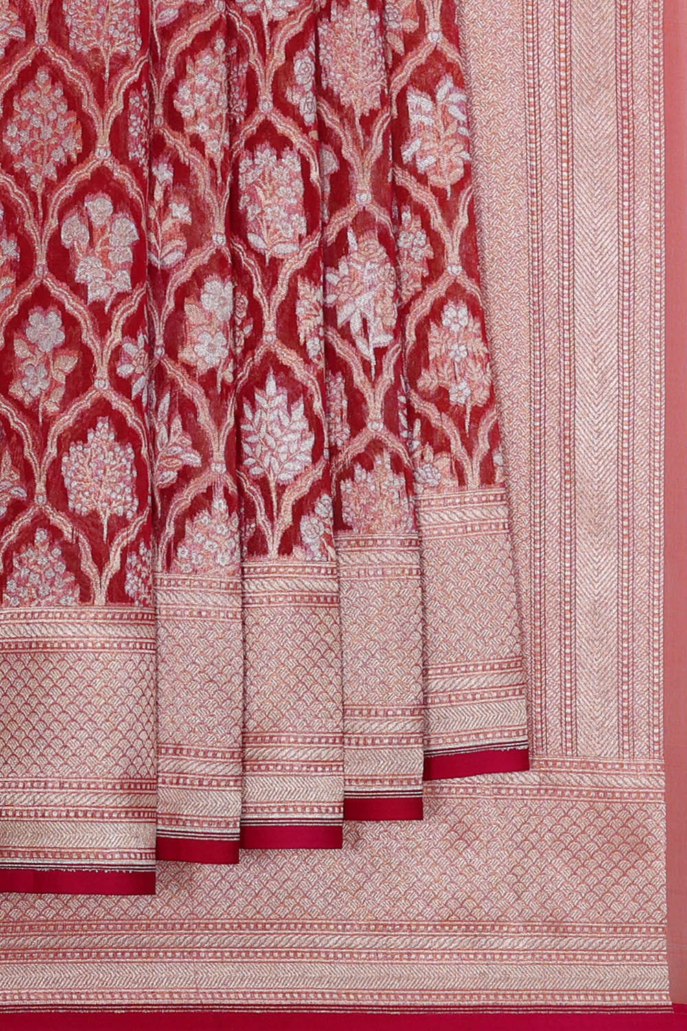 Image of Banarasi Kora Dark Red Saree