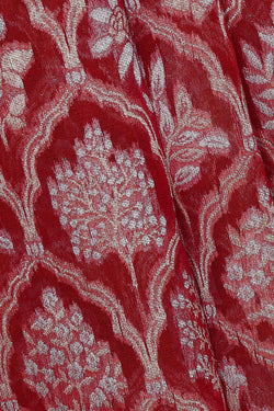 Image of Banarasi Kora Dark Red Saree
