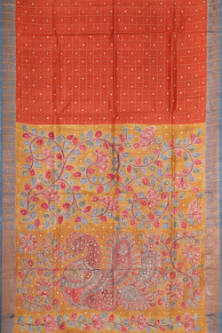 Image of Tussar Silk Dark Orange Saree