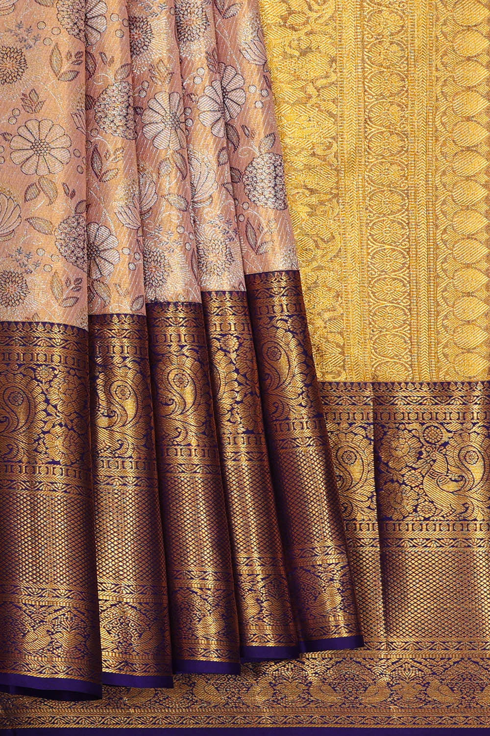 Image of Kanchipattu Peach Tissue Brocade Saree