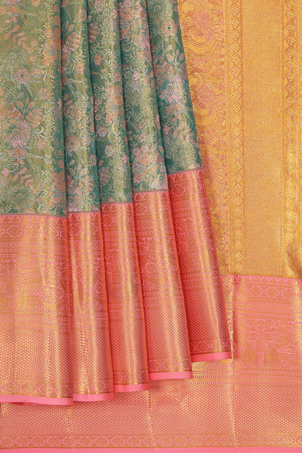 Image of Kanchipattu Sea Green Tissue Brocade Saree