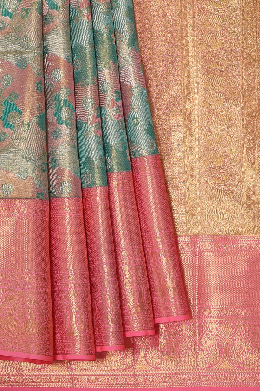 Kanchipattu Sea Green Tissue Brocade Saree
