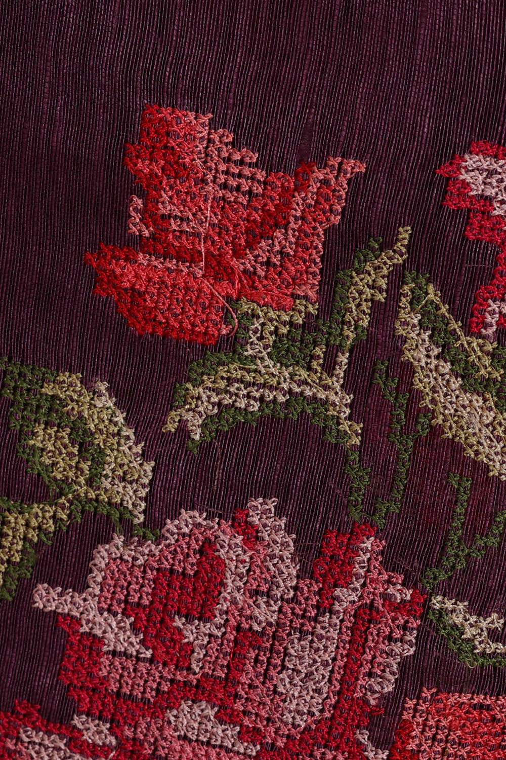 Image of Linen Silk Deep Wine Embroidered Saree