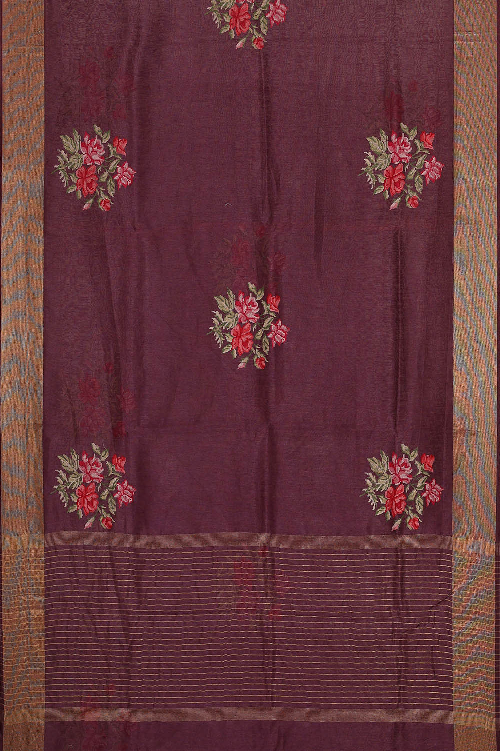 Image of Linen Silk Deep Wine Embroidered Saree