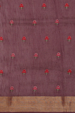 Image of Linen Silk Deep Wine Embroidered Saree