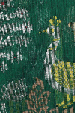 Image of Chanderi Silk Dark Green Saree