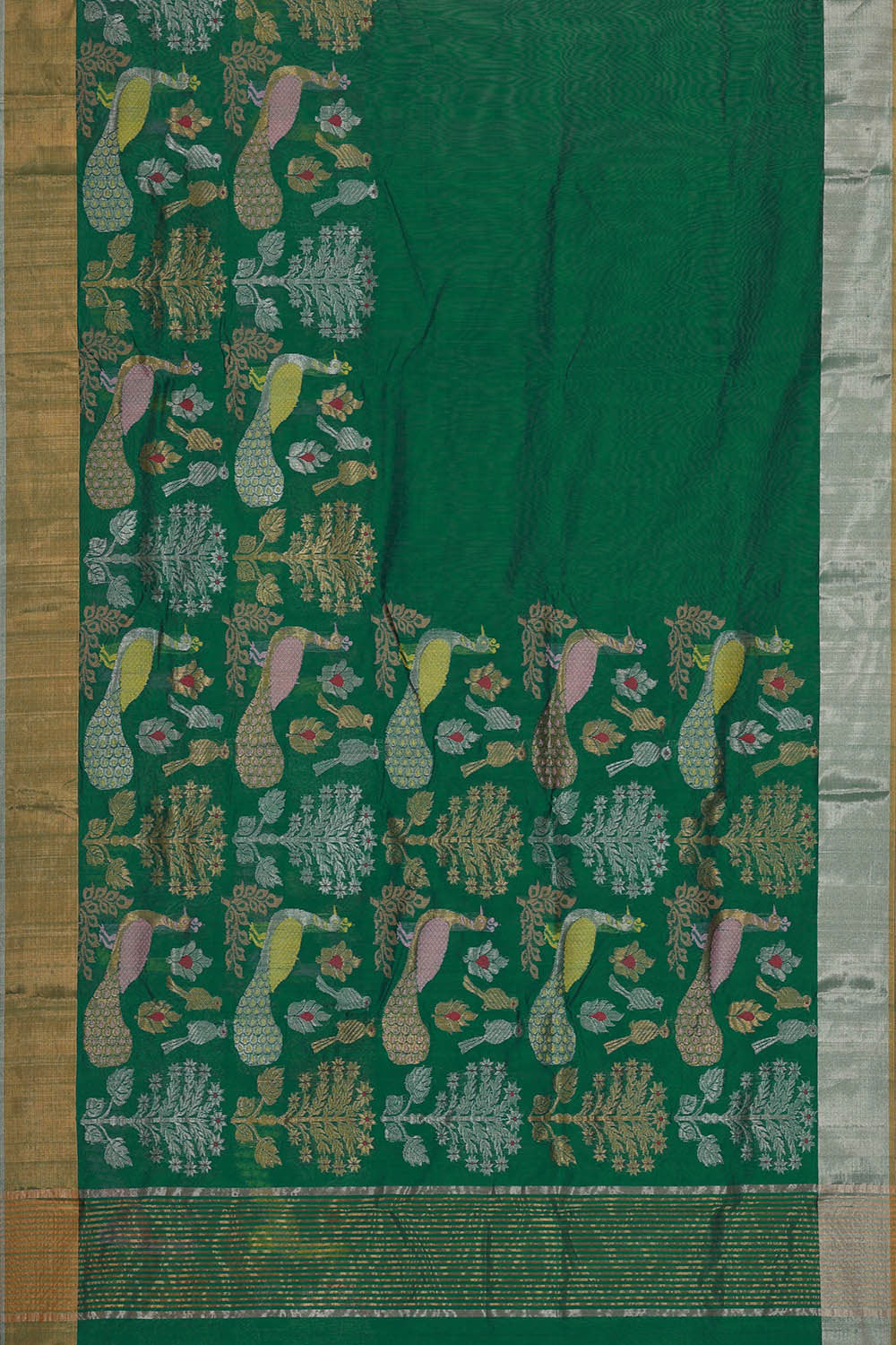 Chanderi Silk Dark Green Saree