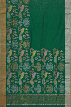 Image of Chanderi Silk Dark Green Saree