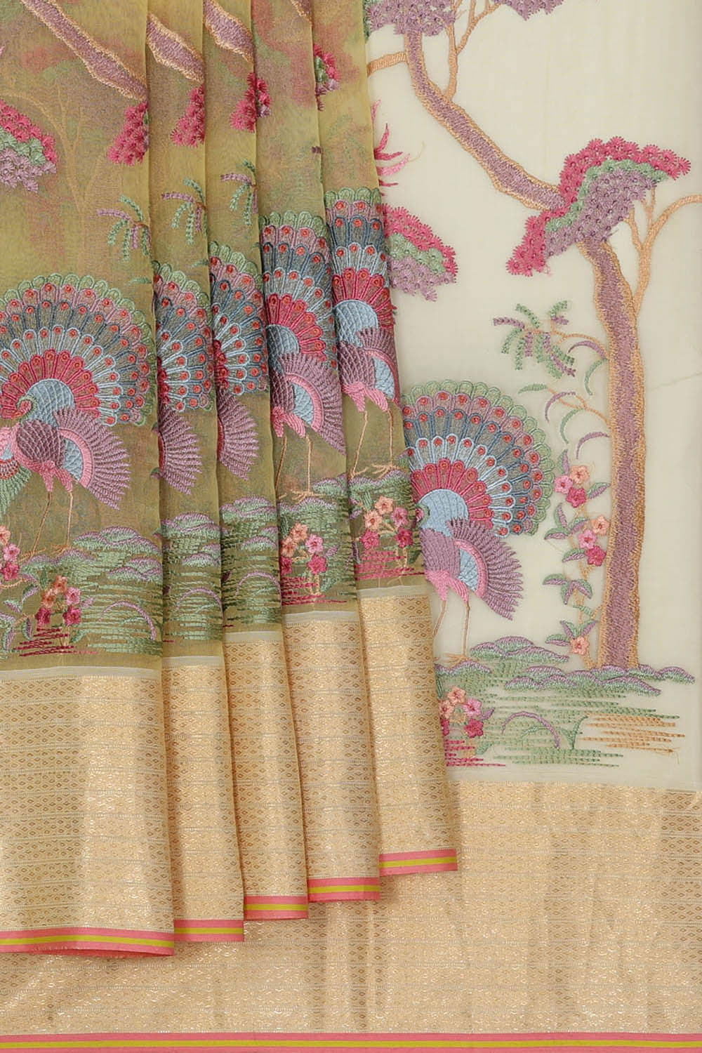 Image of Banarasi Kora Silk Dull Yellow Saree