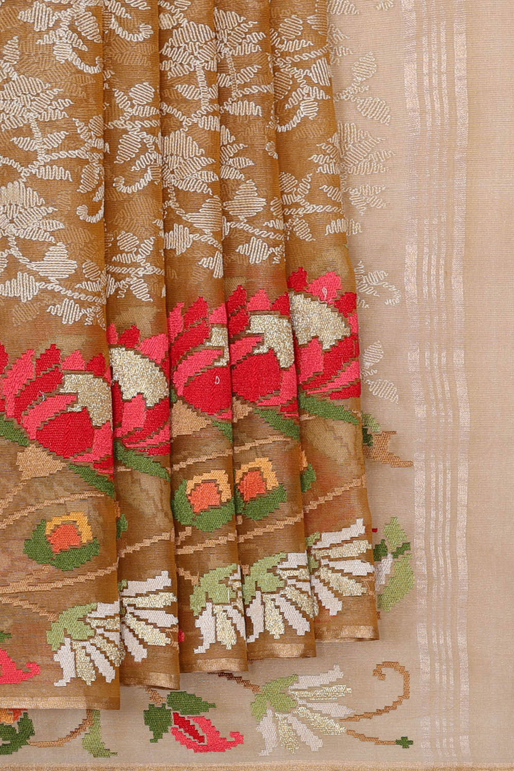 Banarasi Kora Silk Light Brown Saree