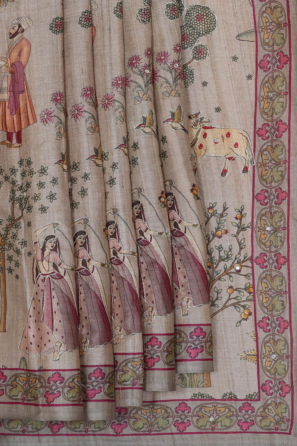 Tussar Silk Cream Saree
