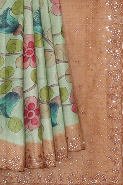 Image of Tussar Silk Pista Green Saree