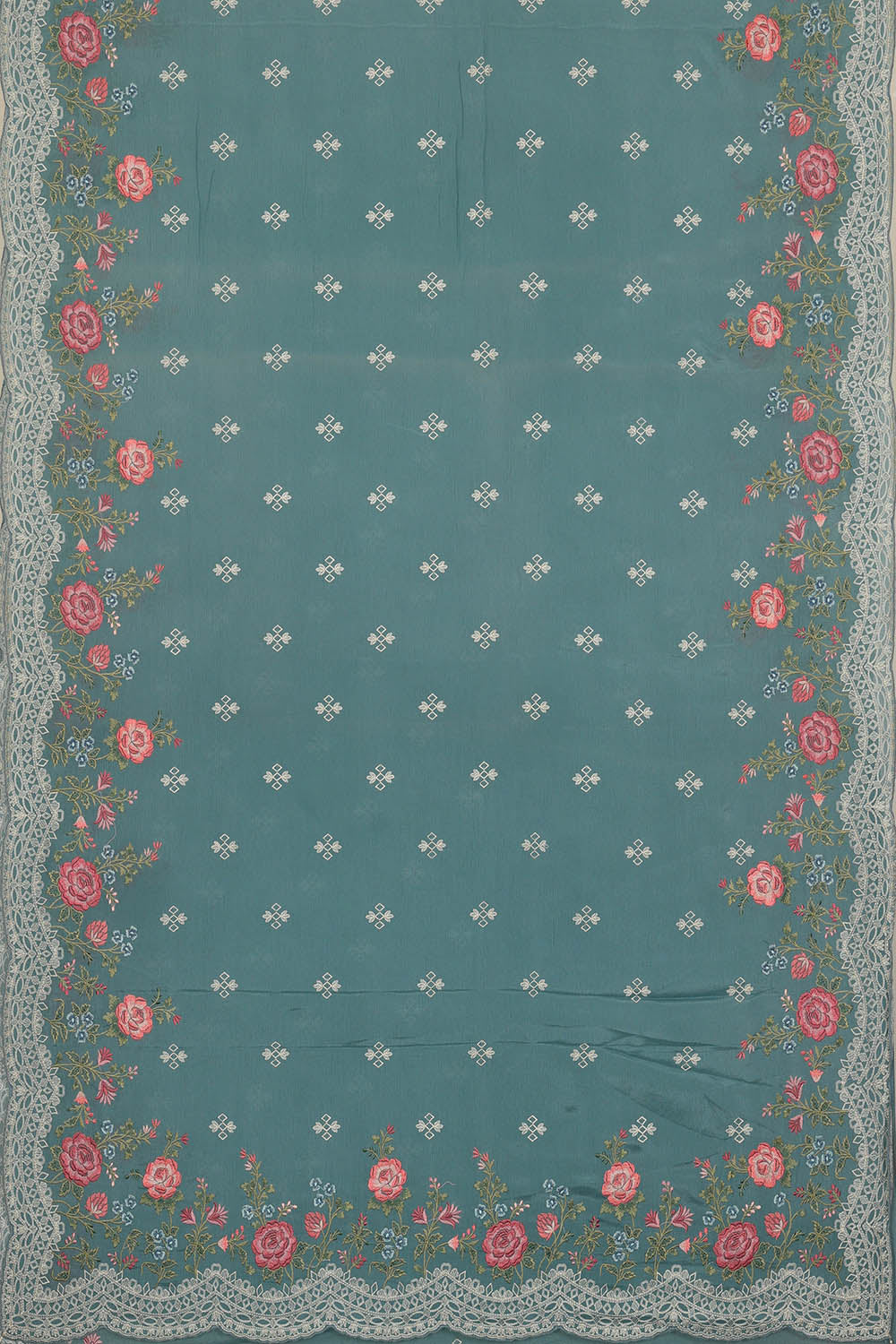 Image of Crepe Teal Blue Saree