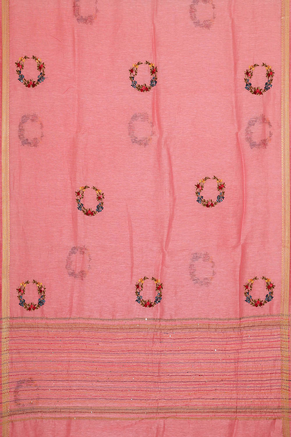 Linen Silk Pink Embroidered Saree