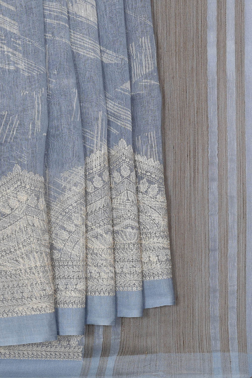 Image of Linen Silk Bluish Grey Saree