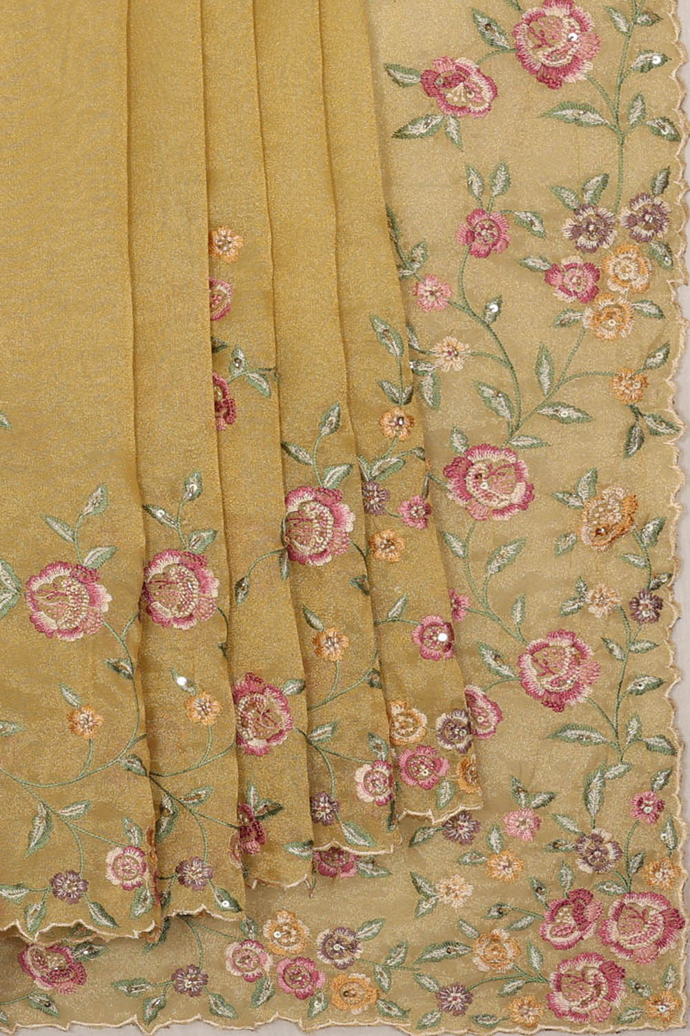 Image of Tissue Georgette Pale Yellow Saree