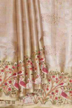 Image of Gold Silk Embroidered Saree
