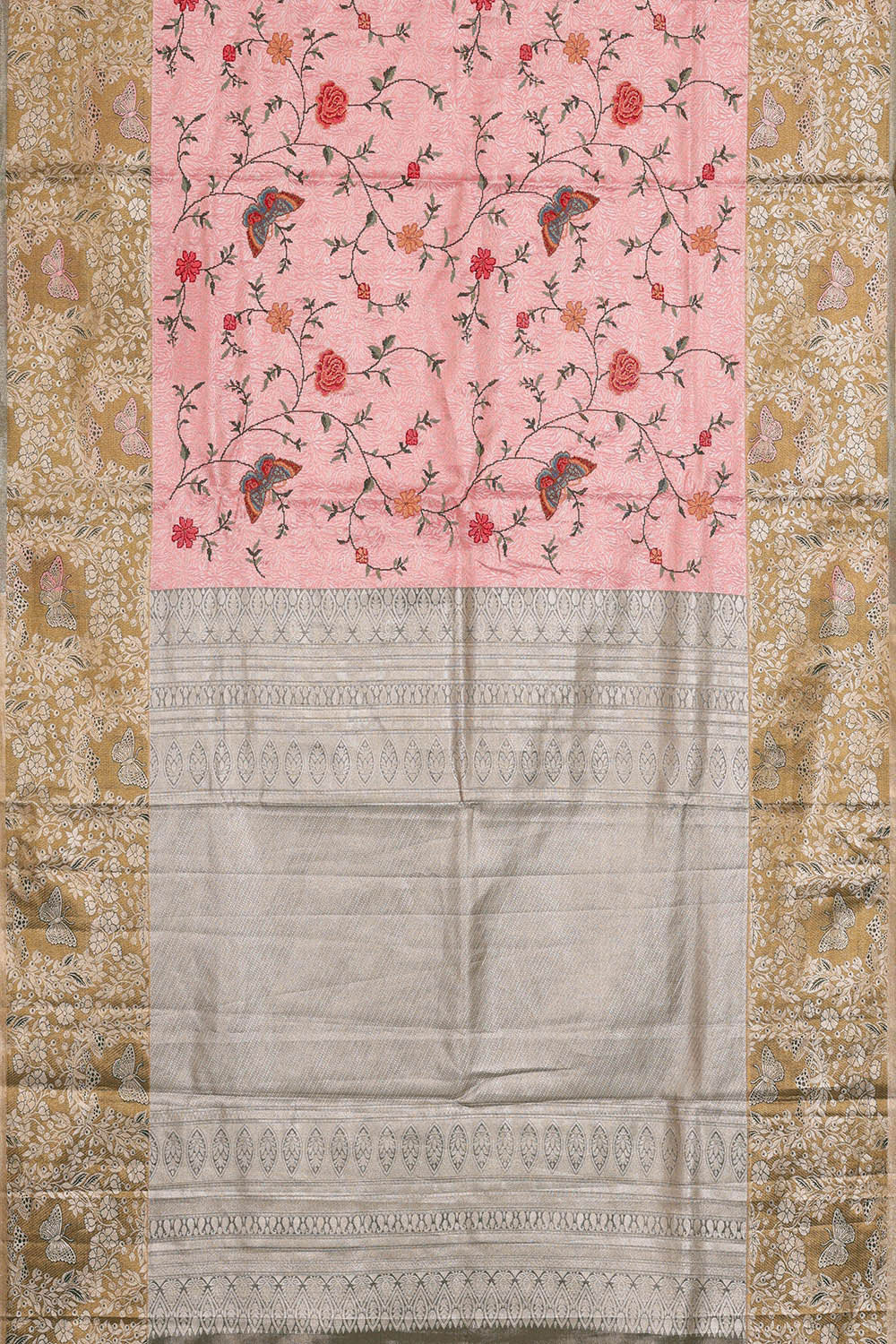 Image of Pink Silk Embroidered Saree