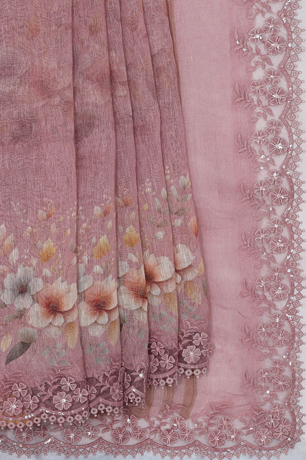Image of Linen Silk Onion Pink Saree