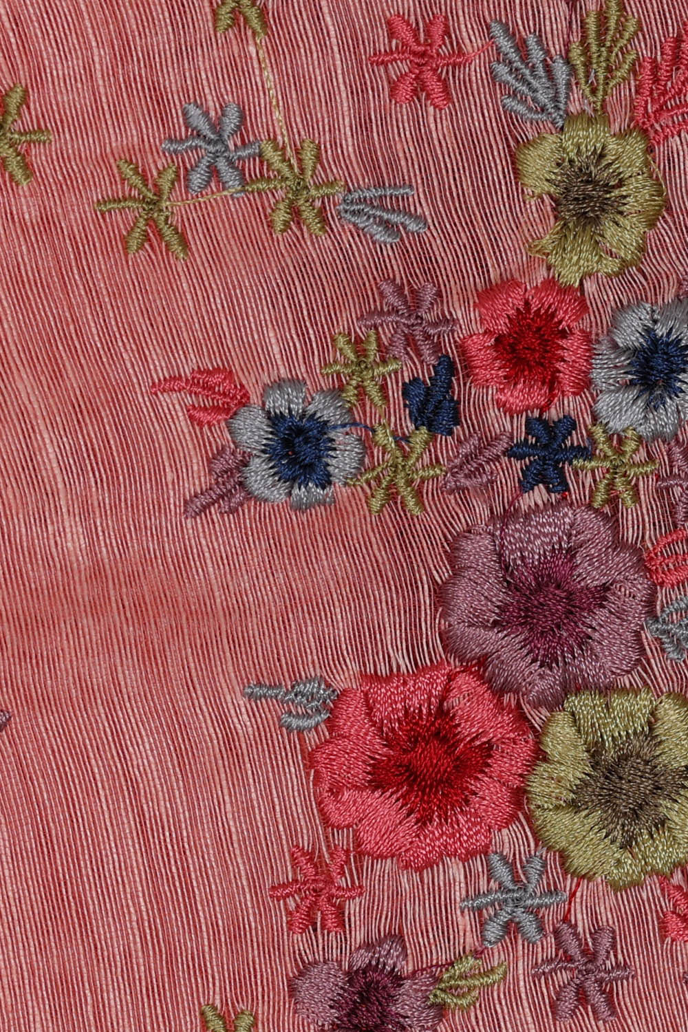 Linen Silk Peach Pink Embroidered Saree