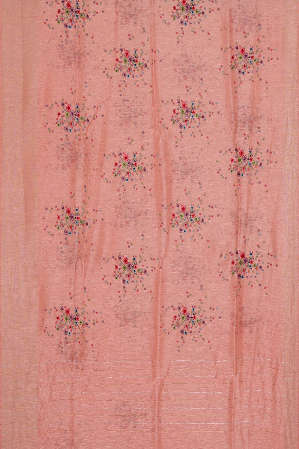 Linen Silk Peach Pink Embroidered Saree
