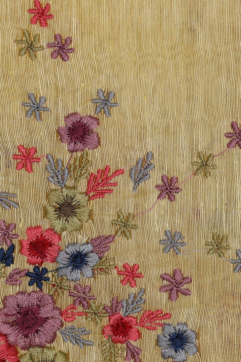 Linen Silk Yellow Embroidered Saree